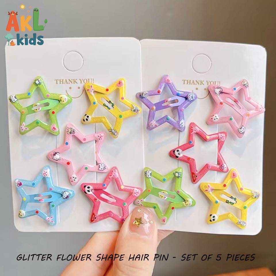 Glitter Flower Shaped Hair Pin - Set of 5 pieces
