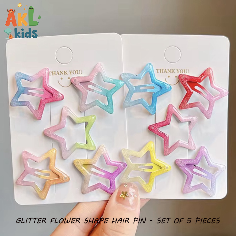 Glitter Flower Shaped Hair Pin - Set of 5 pieces