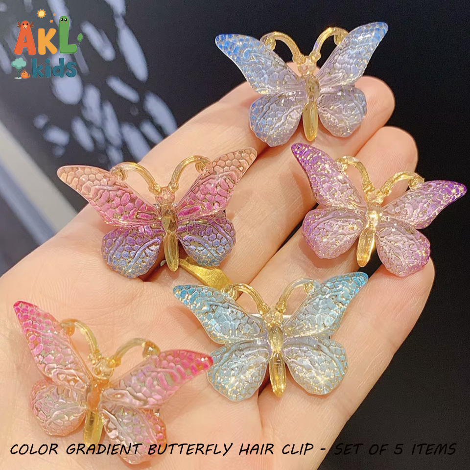 Color Gradient Butterfly Hair Clip - Set of 5 items (3.9 x 2.5cm)