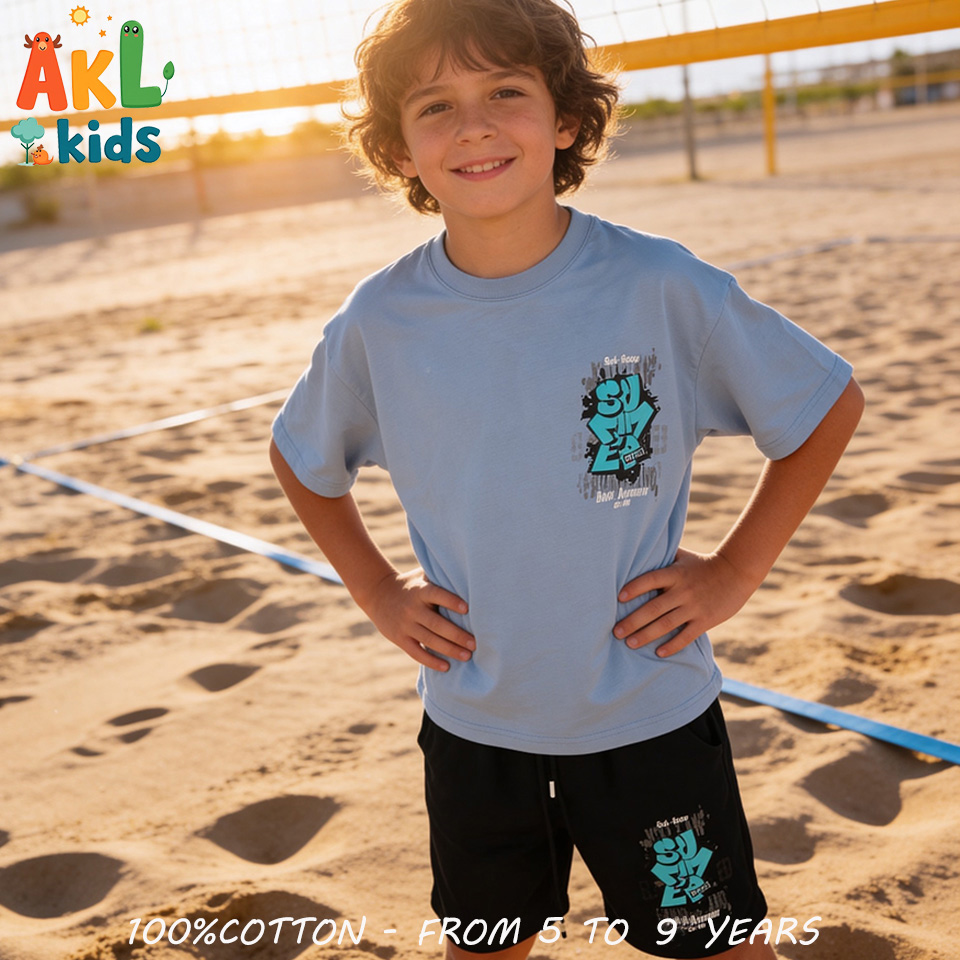 Cotton Set - Blue Tshirt + Black Short