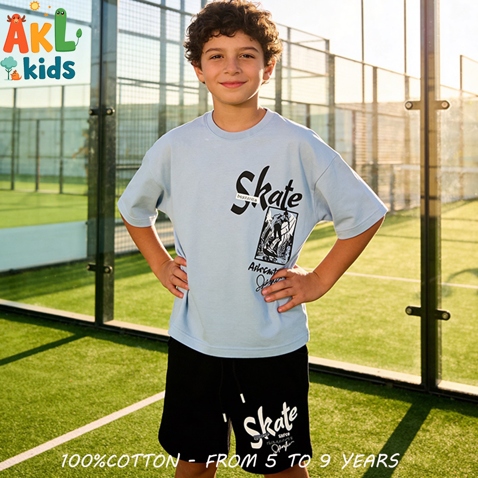 Cotton Set - Blue Tshirt + Black Short
