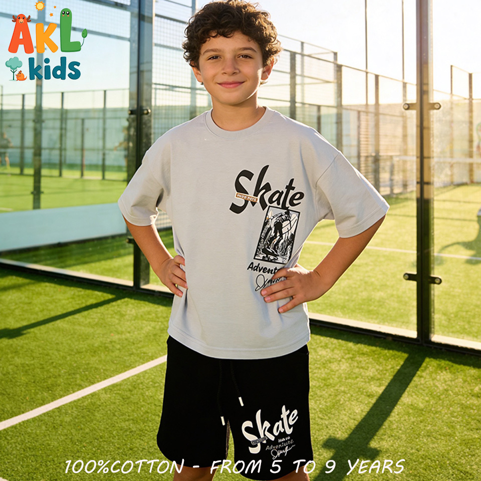 Cotton Set - Green Tshirt + Black Short