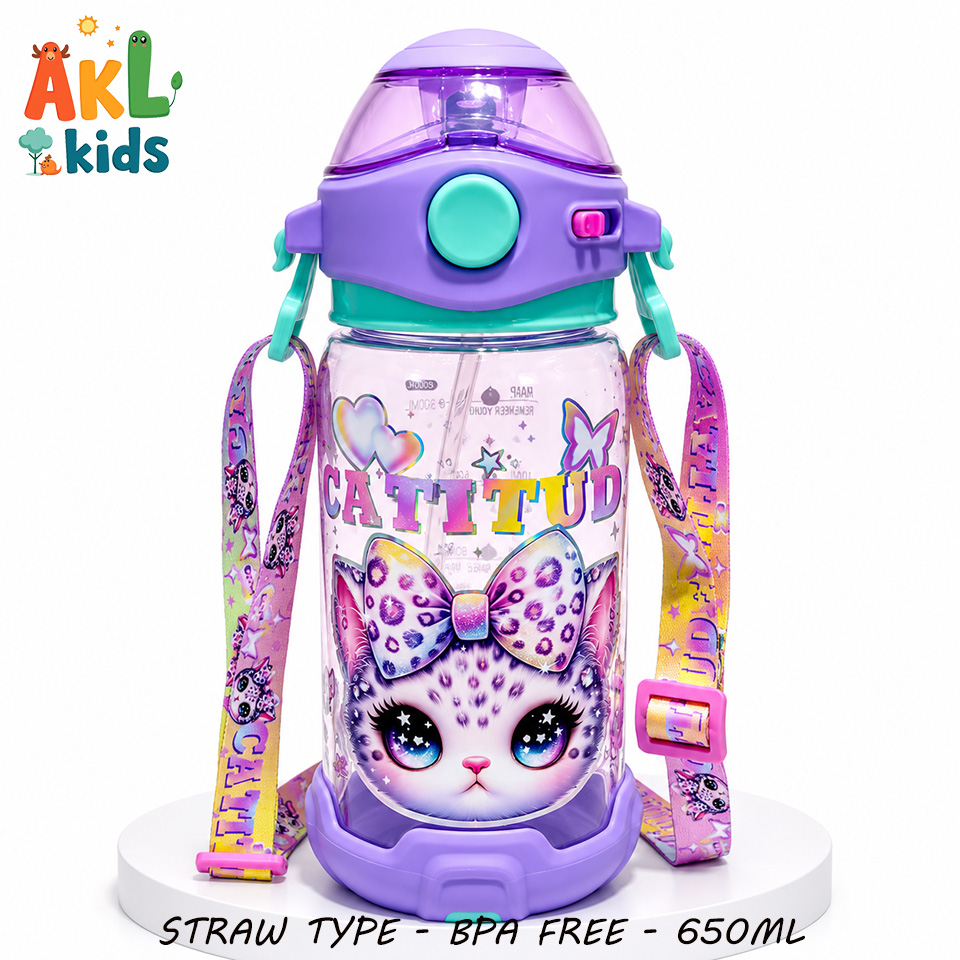 Straw Cup With Shoulder Strap - Cat