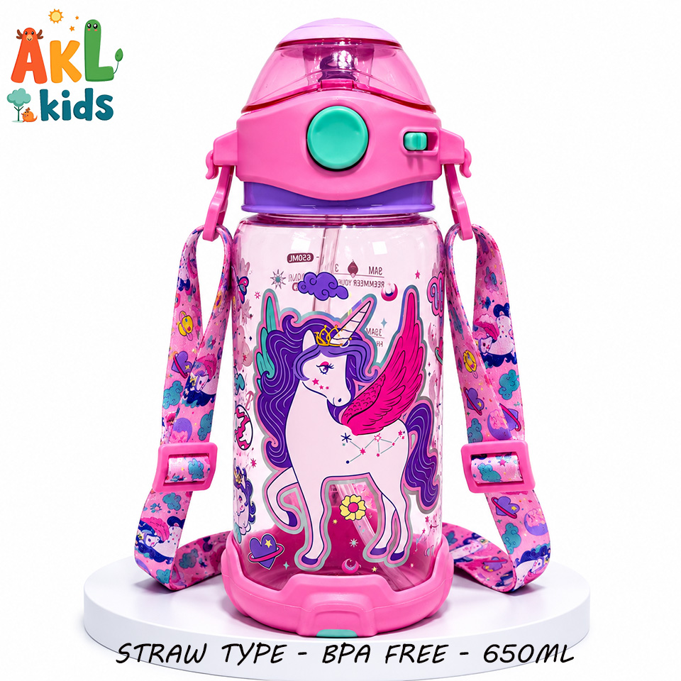 Straw Cup With Shoulder Strap - Unicorn
