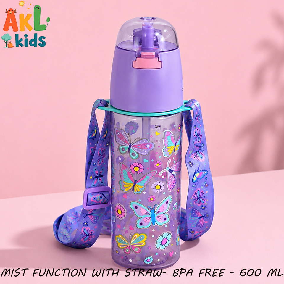 Straw Cup With Shoulder Strap and Mist Function - Butterfly