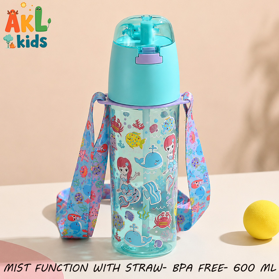 Straw Cup With Shoulder Strap and Mist Function - Mermaid