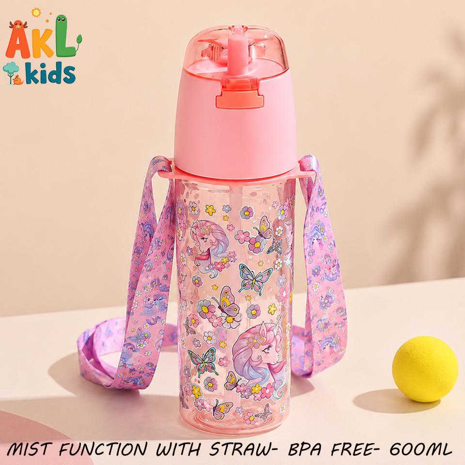Straw Cup With Shoulder Strap and Mist Function - Unicorn
