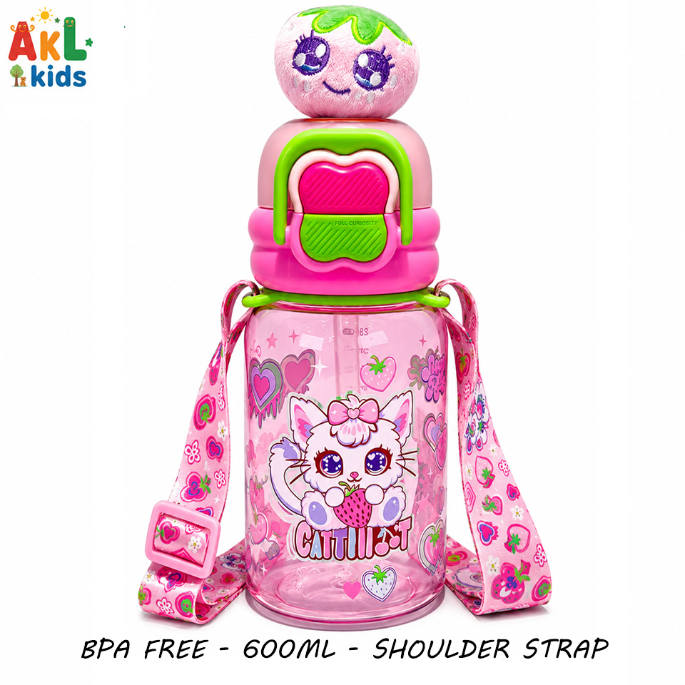 Straw Cup With Shoulder Strap - Cat