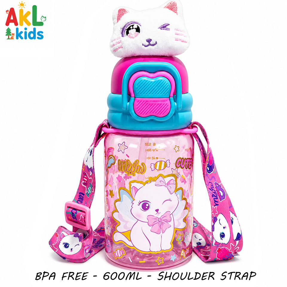 Straw Cup With Shoulder Strap - Cat