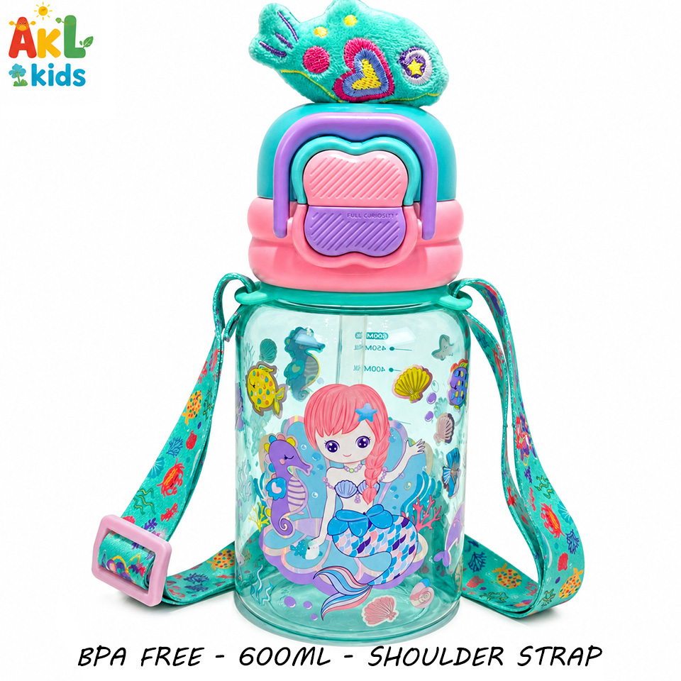 Straw Cup With Shoulder Strap - Mermaid