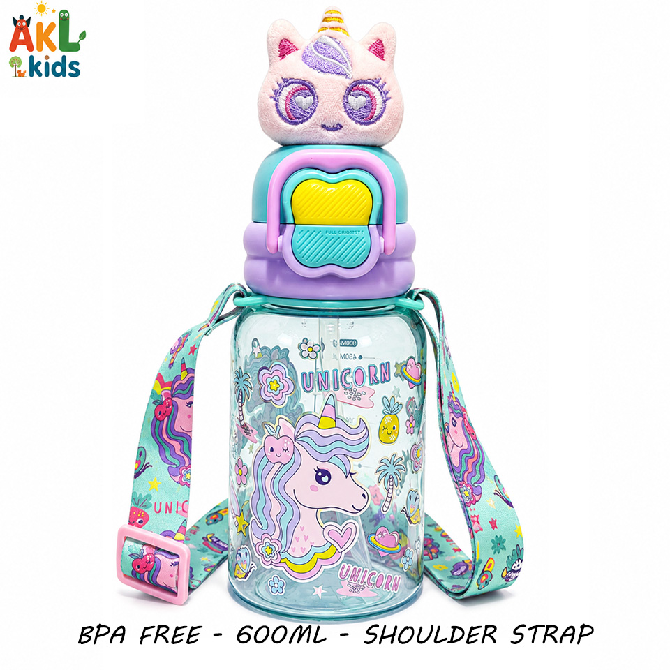 Straw Cup With Shoulder Strap - Unicorn