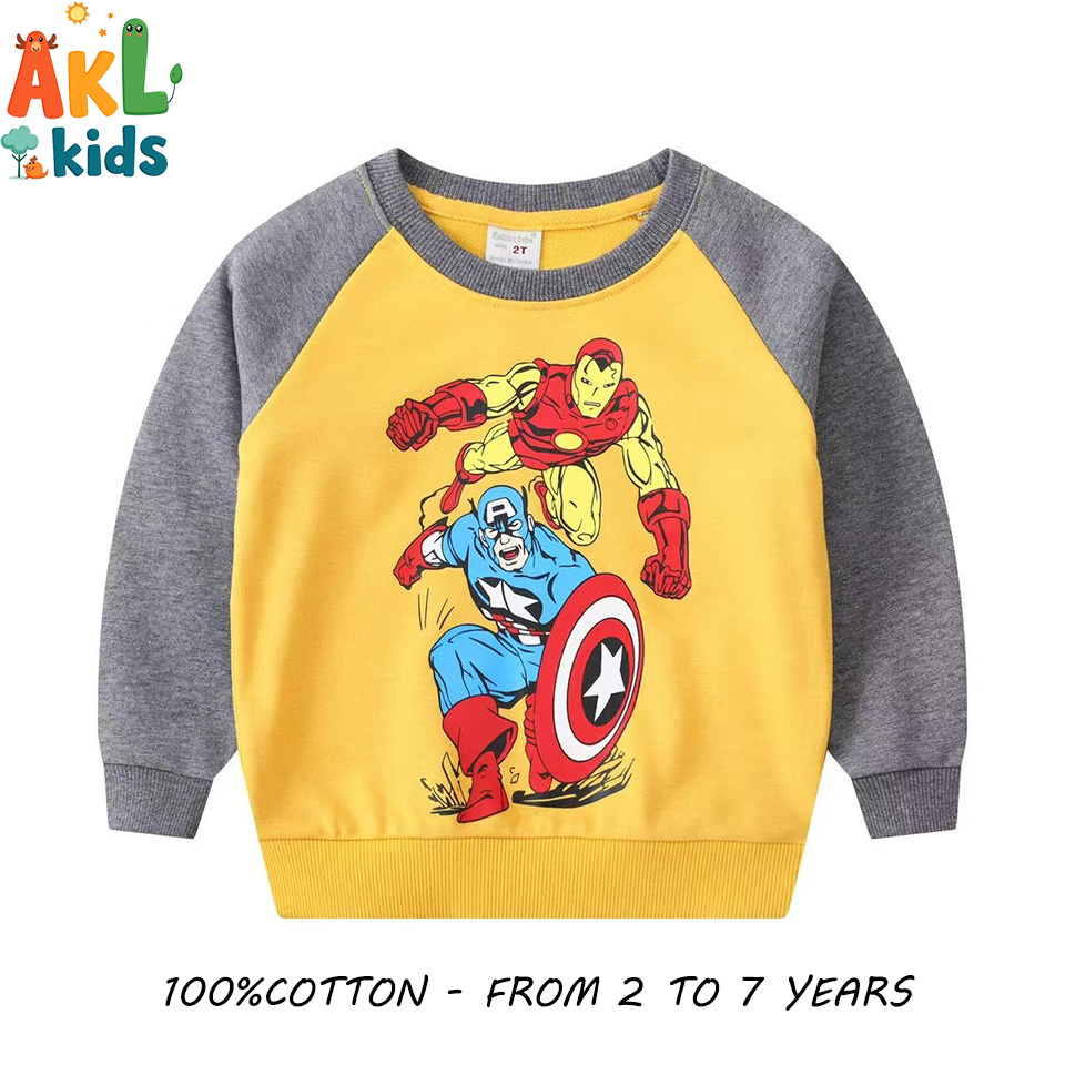 Yellow & Grey Superhero Cotton Sweatshirt for Boys – Ages 2 to 7 Years