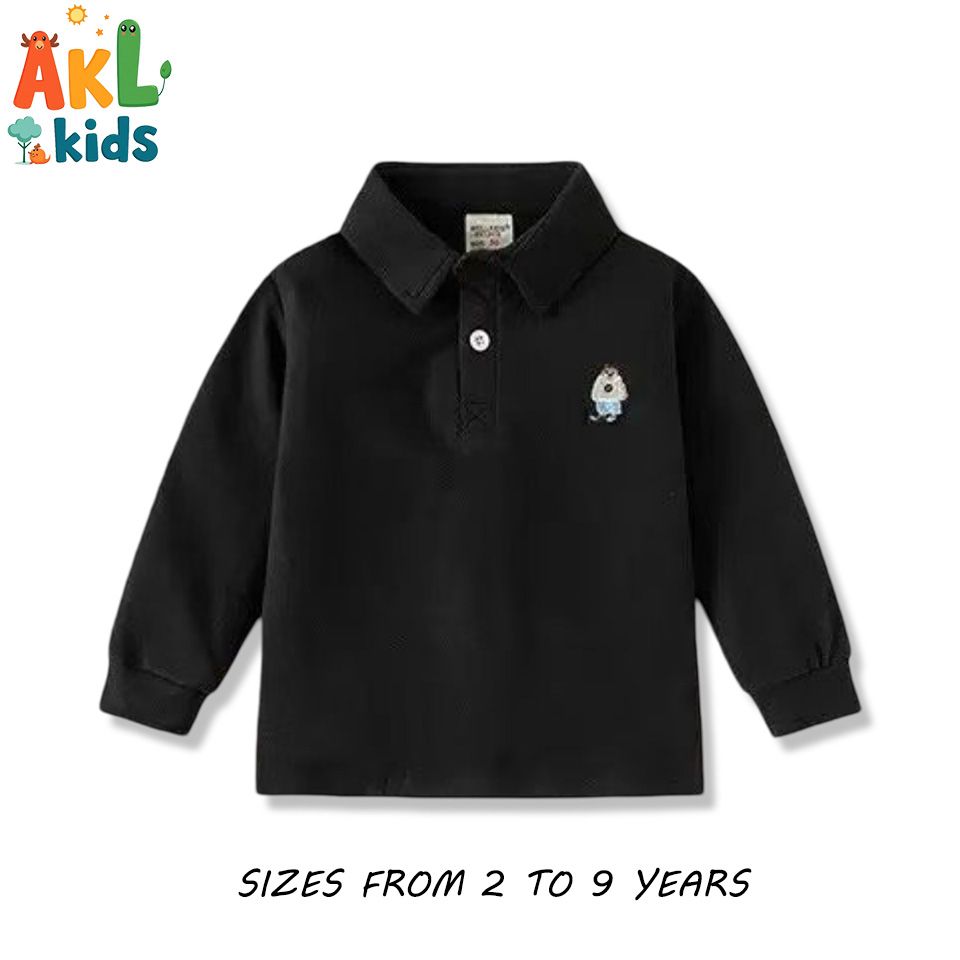 Kids Long Sleeve Polo Shirt – Black