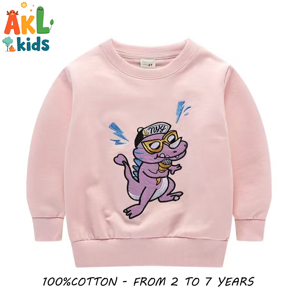 Pink Cartoon Crocodile Cotton Sweatshirt for Kids – Ages 2 to 7 Years