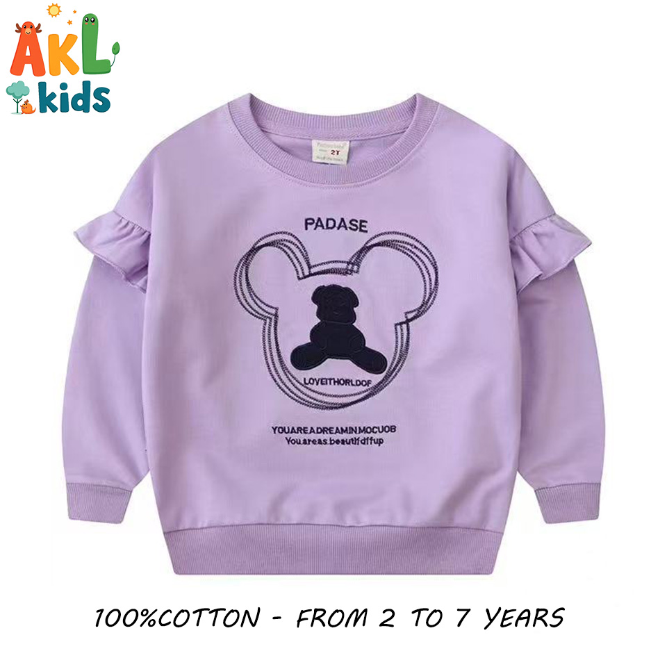Purple Teddy Bear Cotton Sweatshirt for Girls – Ages 2 to 7 Years