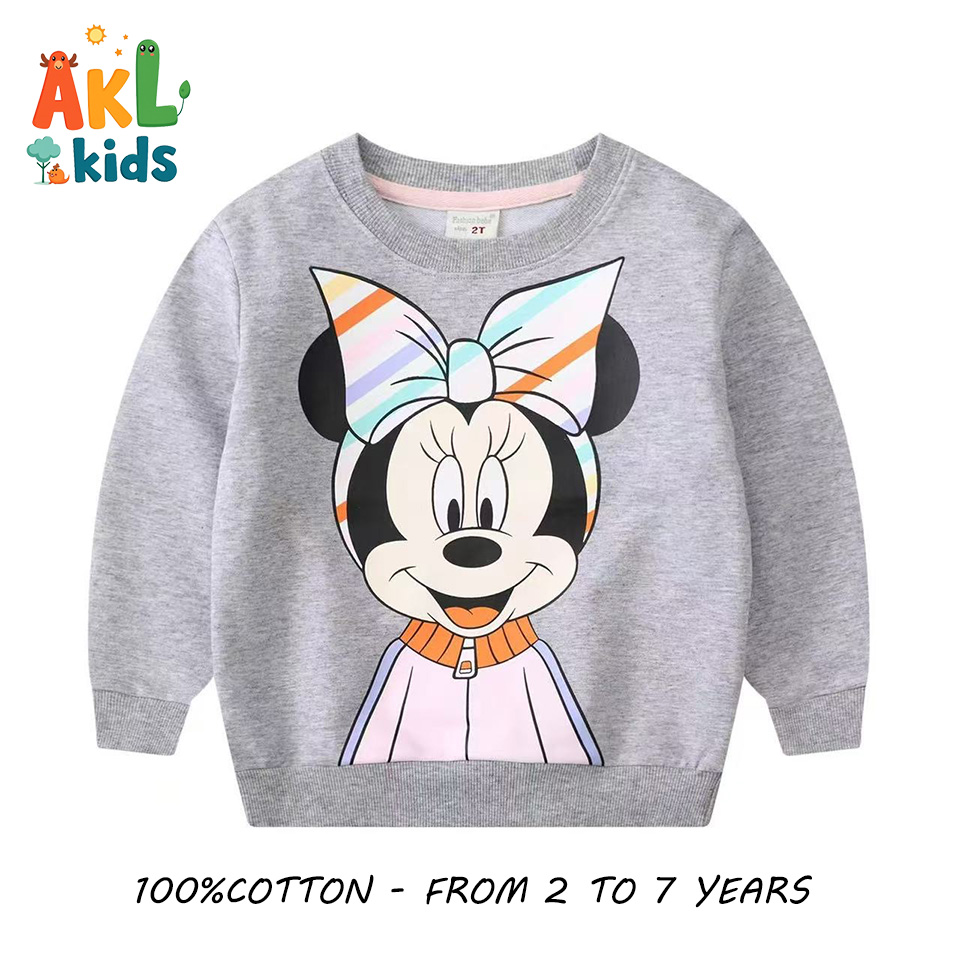 Grey Minnie Mouse Cotton Sweatshirt for Girls – Ages 2 to 7 Years