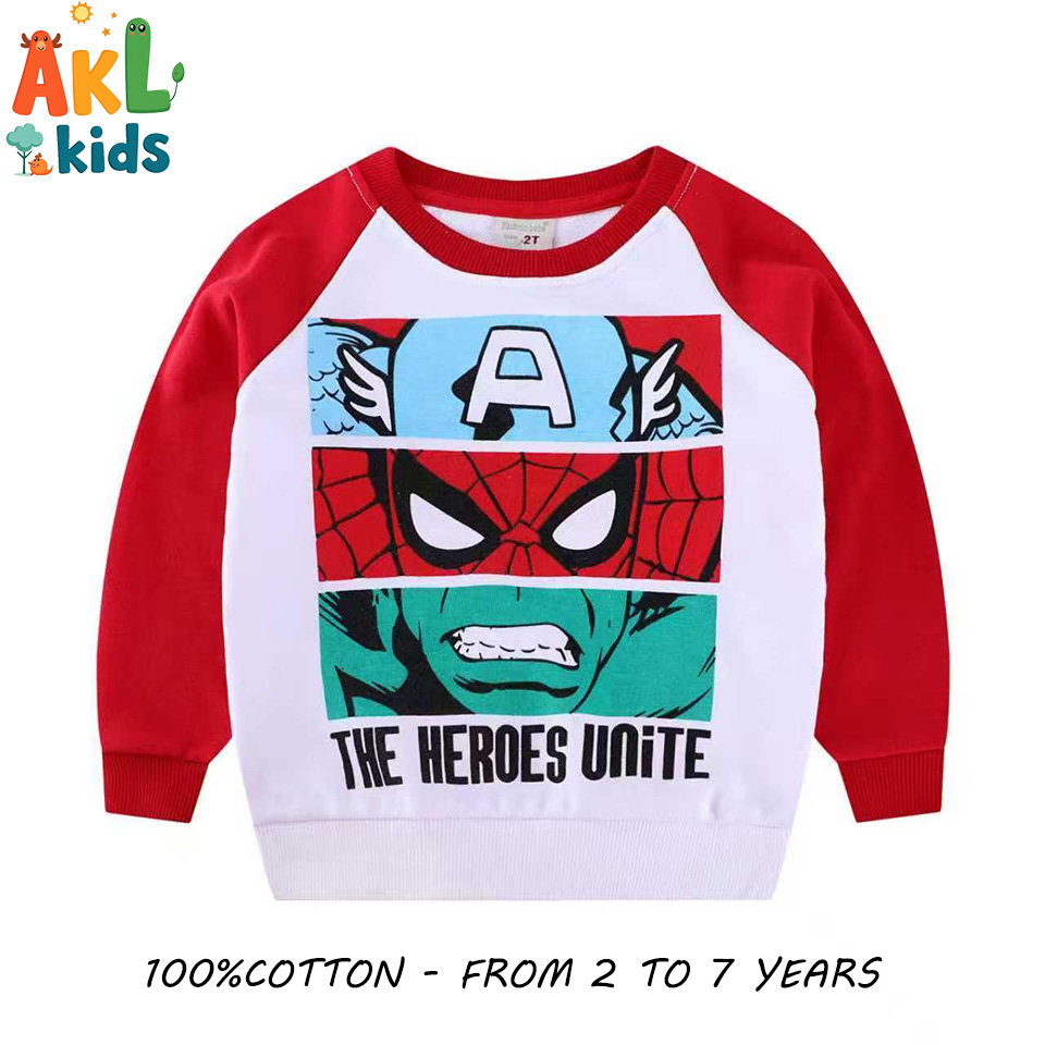 Red & White Superhero Cotton Sweatshirt for Boys – Ages 2 to 7 Years