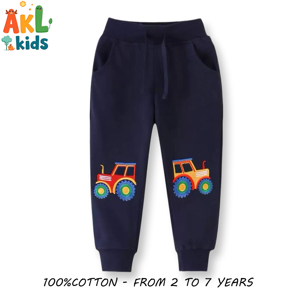 Boys’ Cotton Tractor Jogger Pants – Navy Blue