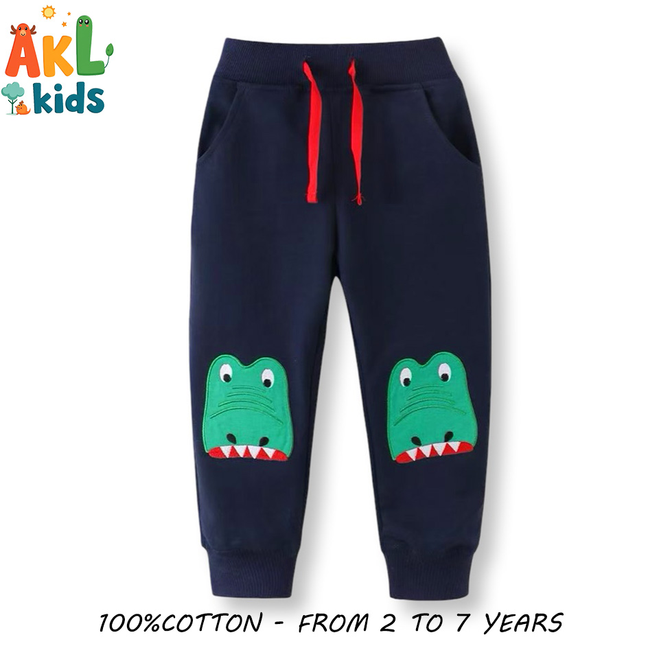 Boys’ Cotton Crocodile Jogger Pants – Navy Blue