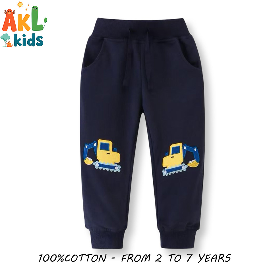 Boys’ Cotton Construction Vehicle Jogger Pants – Navy Blue