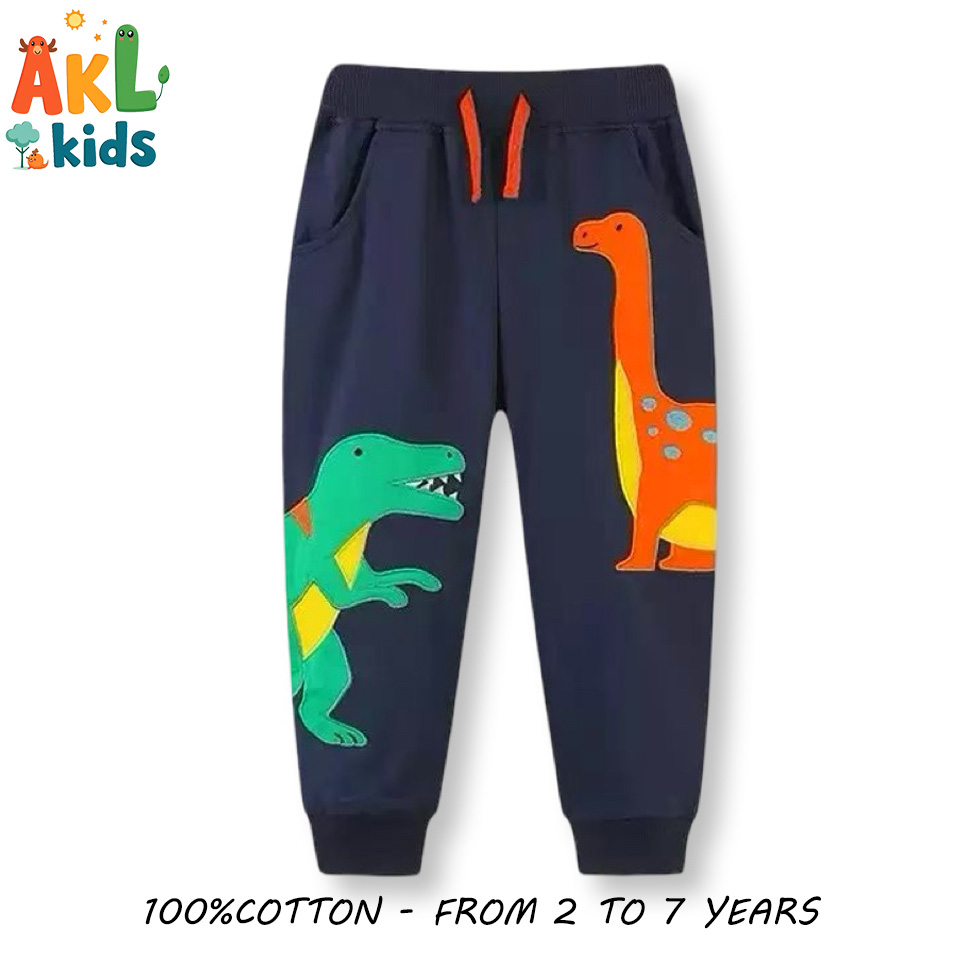 Boys’ Cotton Dinosaur Jogger Pants – Navy Blue