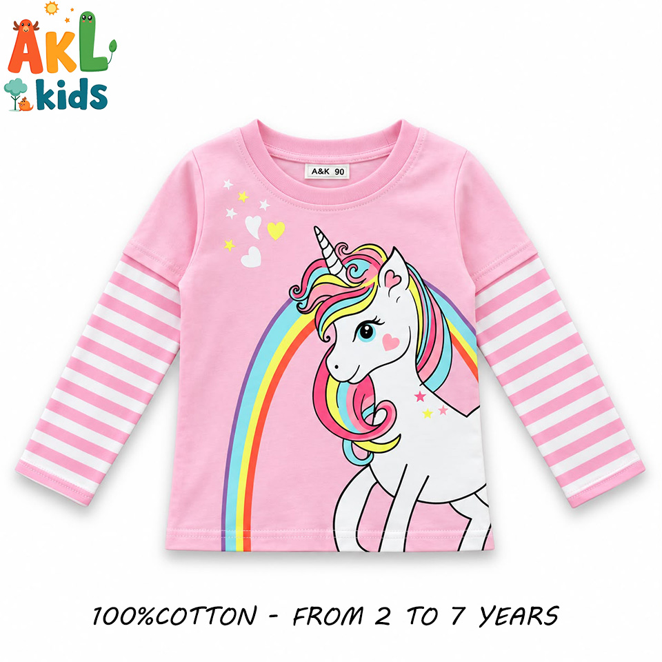 Girls’ Unicorn Rainbow Long-Sleeve T-Shirt