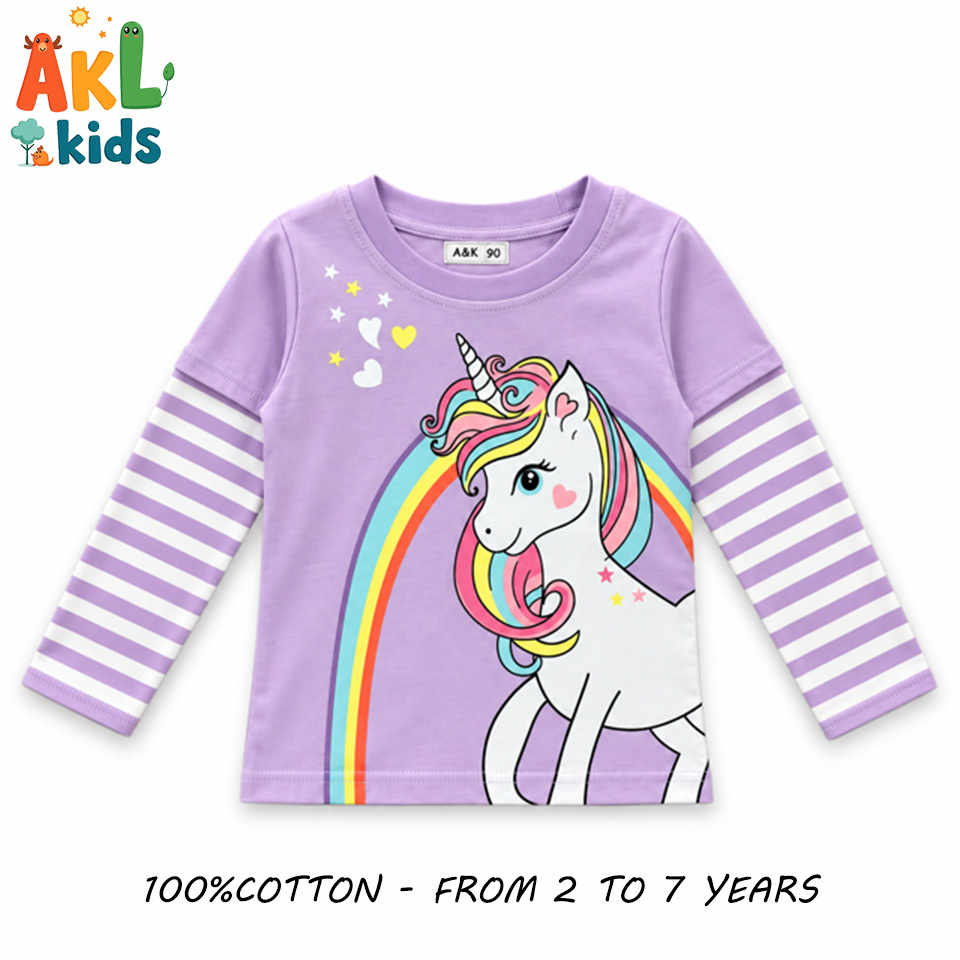 Girls’ Unicorn Rainbow Long-Sleeve T-Shirt