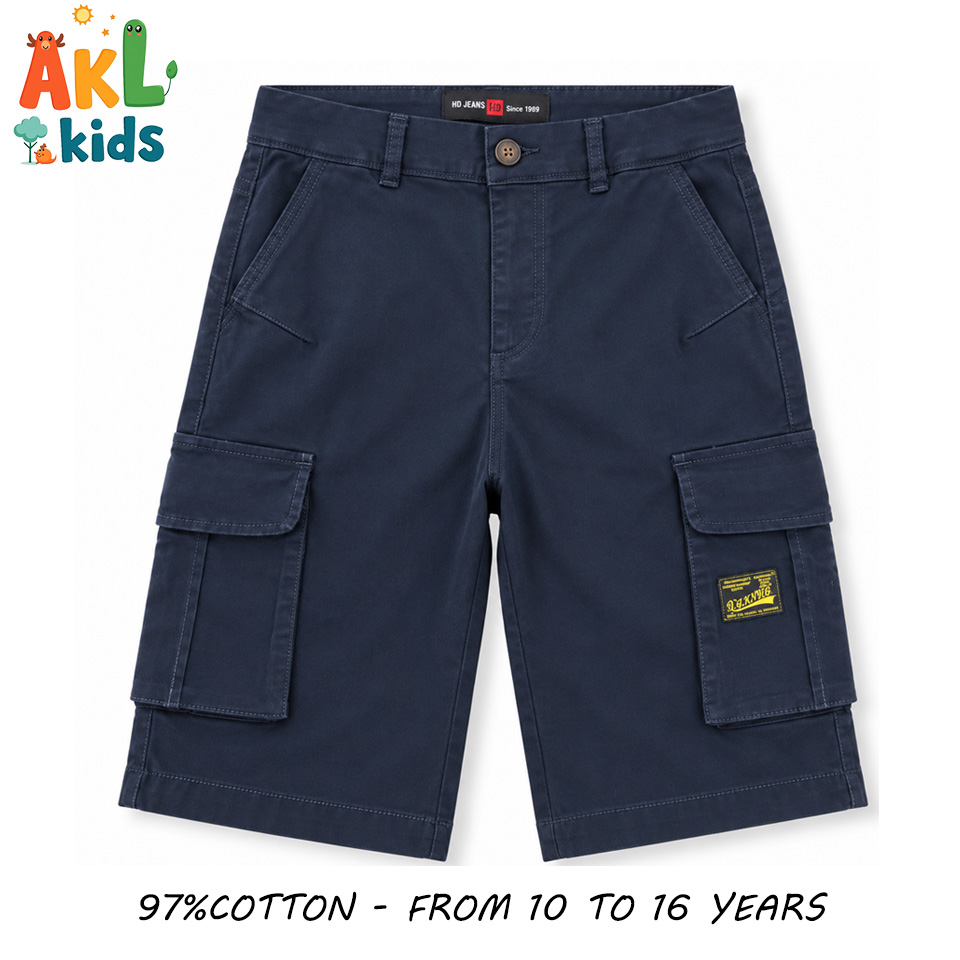Boys’ Navy Cargo Bermuda Shorts – 97% Cotton