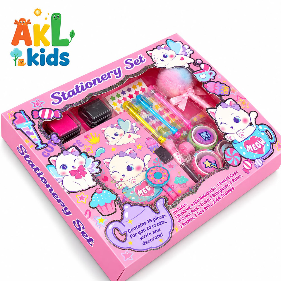 AKL Kids Pink Kitty Stationery Set – 18 Pieces