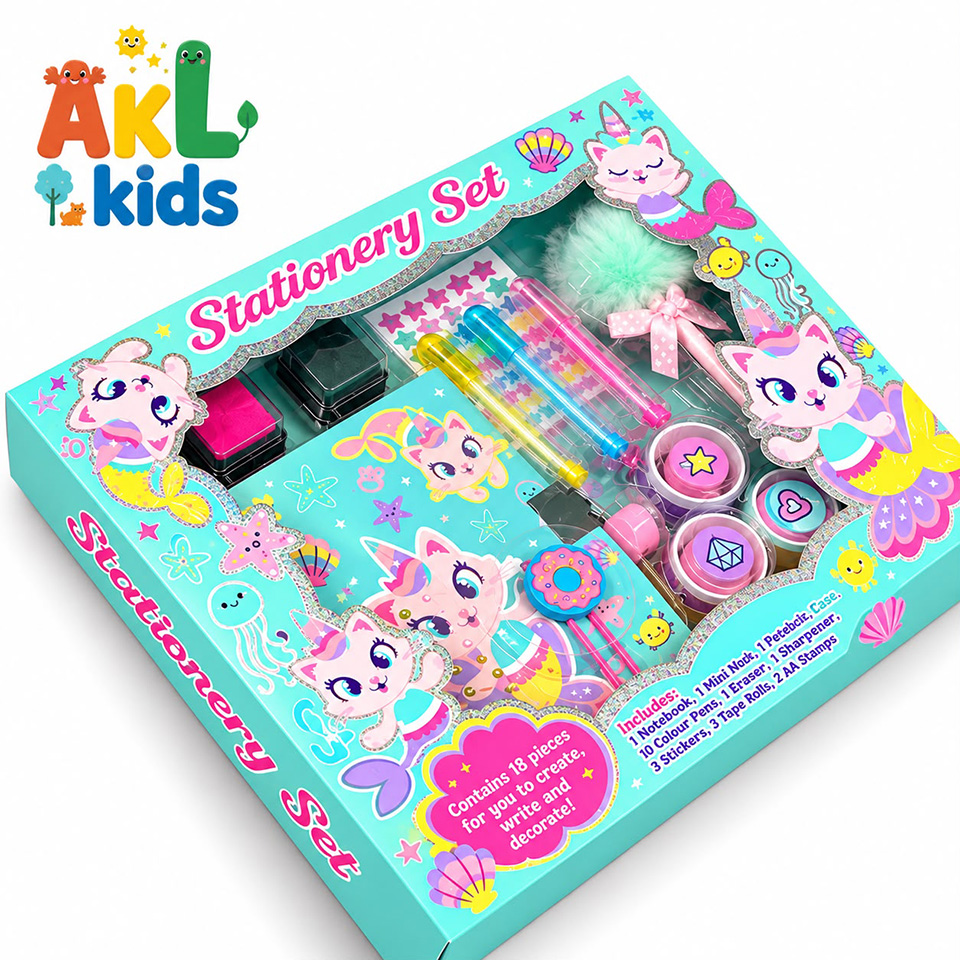 AKL Kids Mermaid Kitty Stationery Set – 18 Pieces