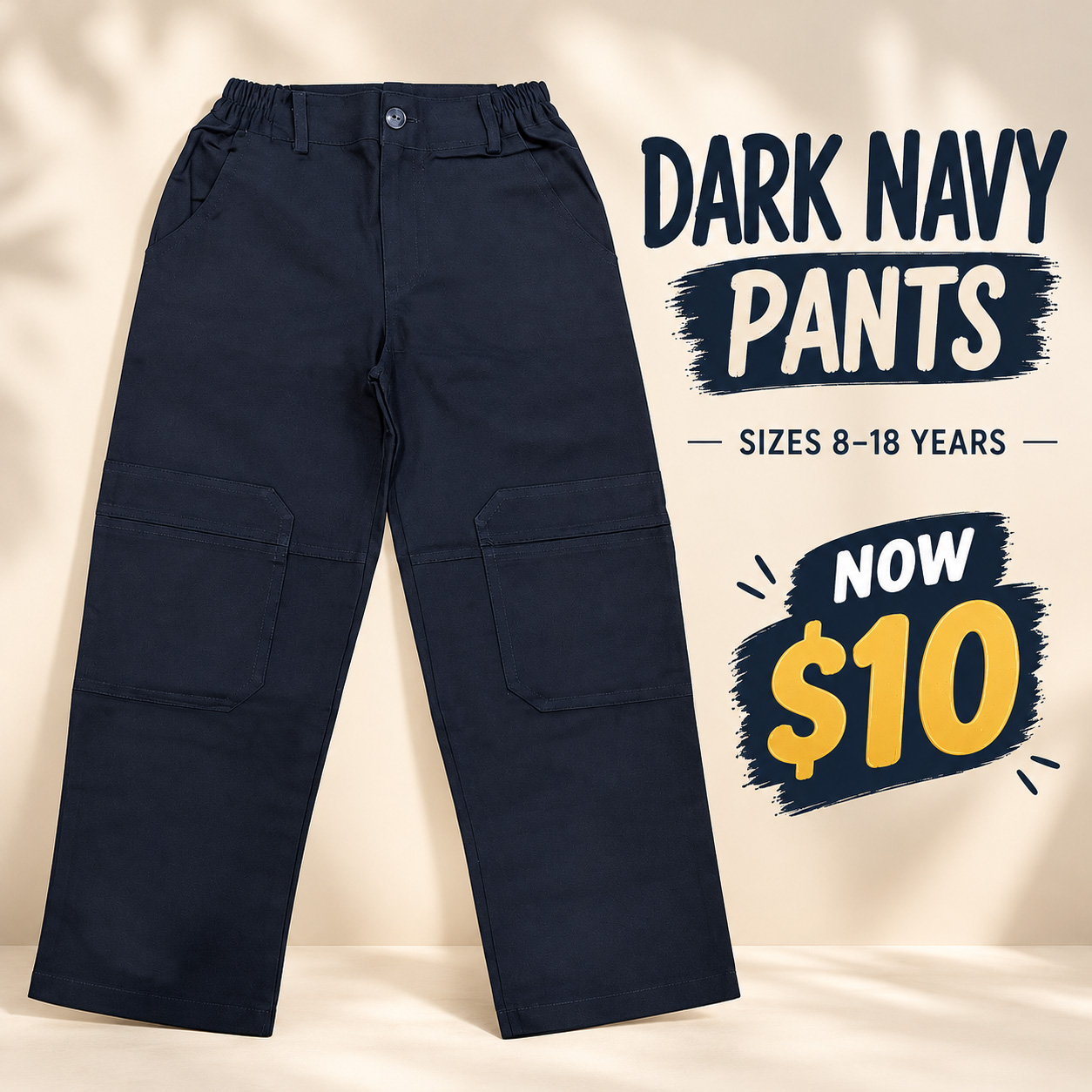 Gavardine Navy Pant for Boys With zipper