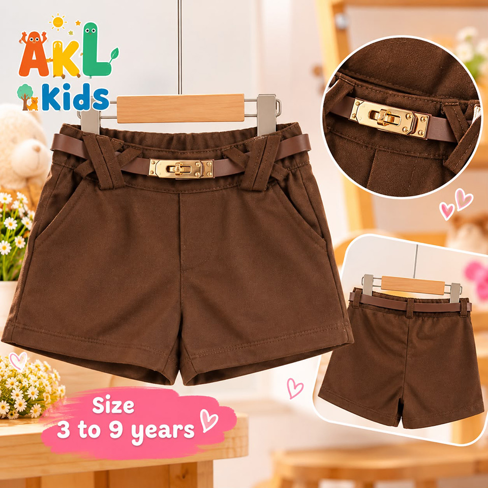 Elegant Brown Shorts for Girls – Ages 3 to 9 Years