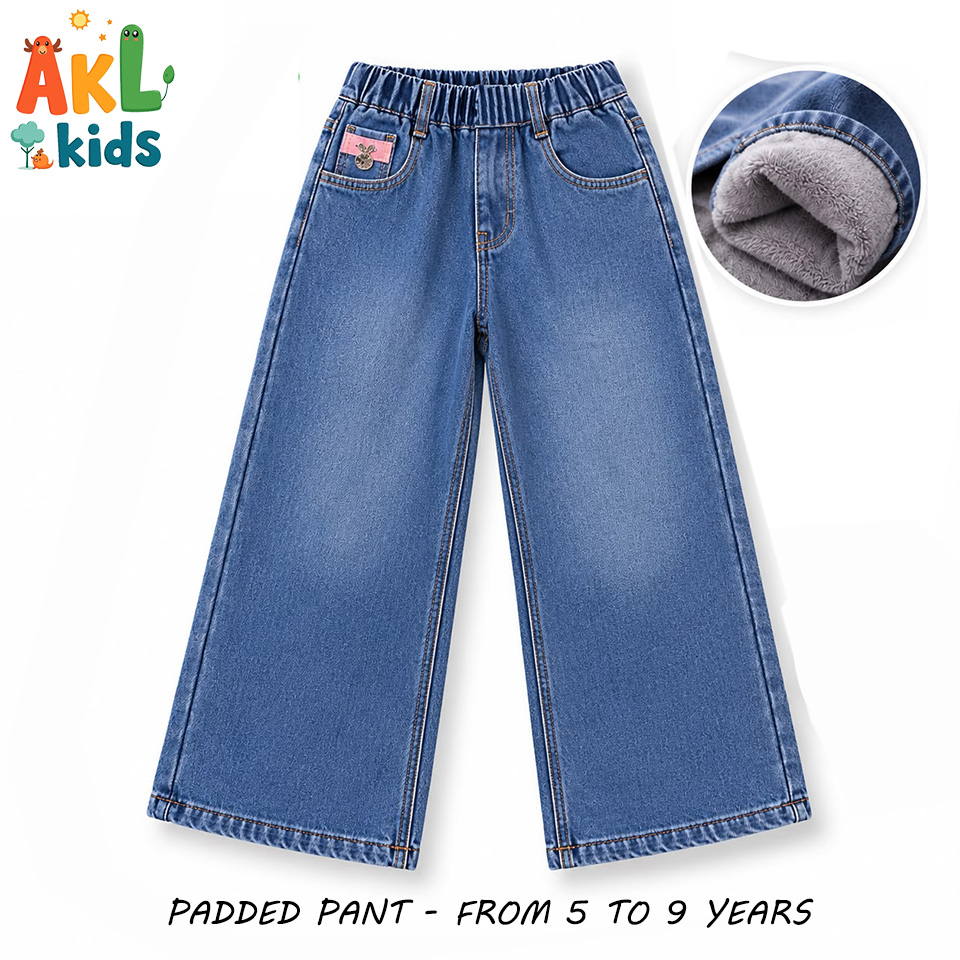 Girls' Padded Denim Pants – Warm & Stylish
