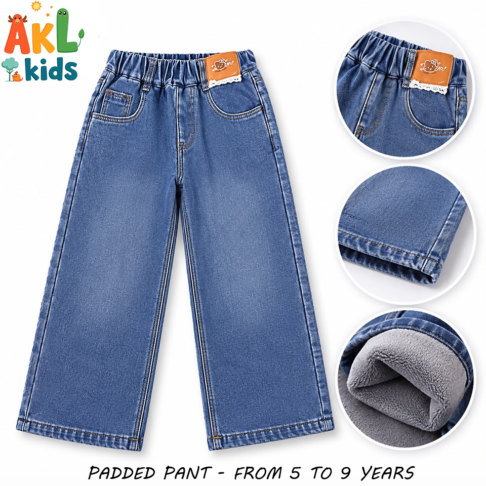 Girls' Padded Denim Pants – Warm & Stylish