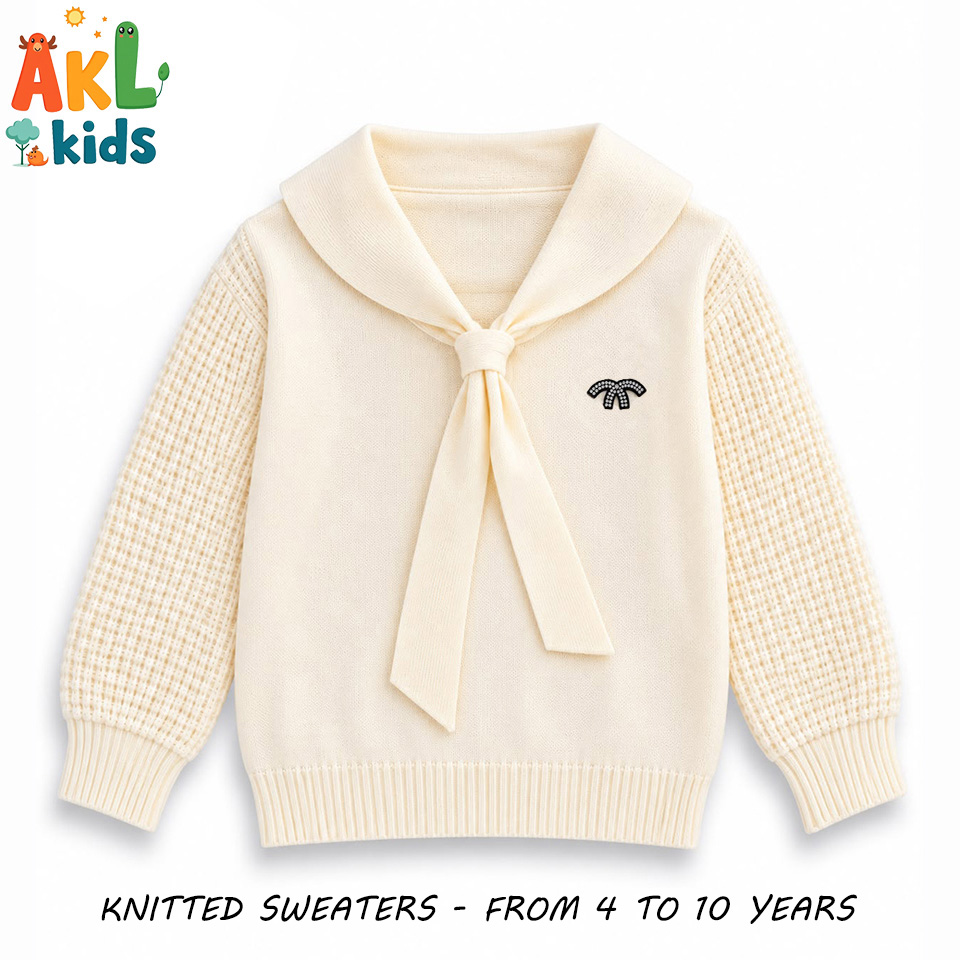 Cream Knitted Sweater with Sailor Collar for Kids