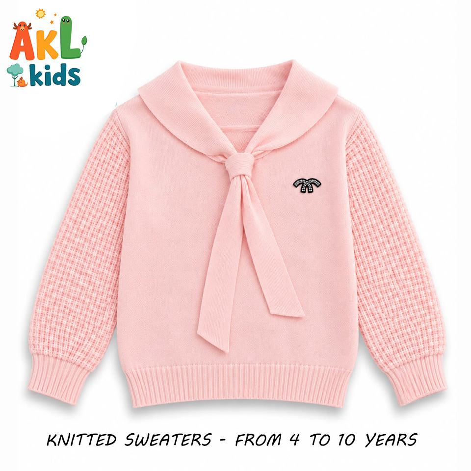 Pink Knitted Sweater with Sailor Collar for Kids