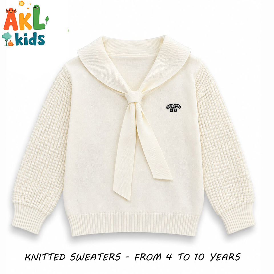 White Knitted Sweater with Sailor Collar for Kids