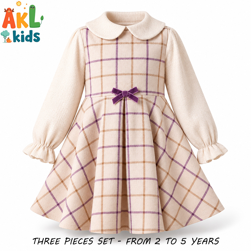 Cream Plaid Baby Girl Dress – 2 to 5 Years