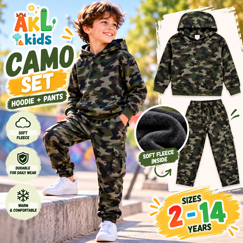 Boys' Camouflage Soft Fleece Hoodie & Pants
